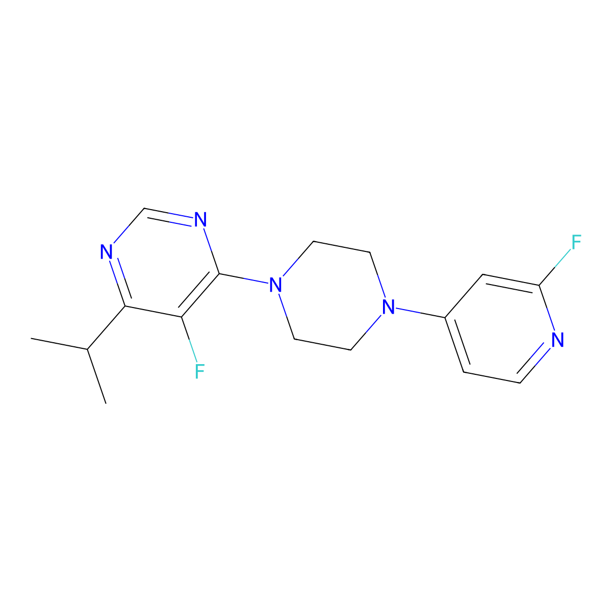 5-Fluoro-4-[4-(2-fluoropyridin-4-yl)piperazin-1-yl]-6-(propan-2-yl)pyrimidine molecular structure, CAS 3030842-33-9