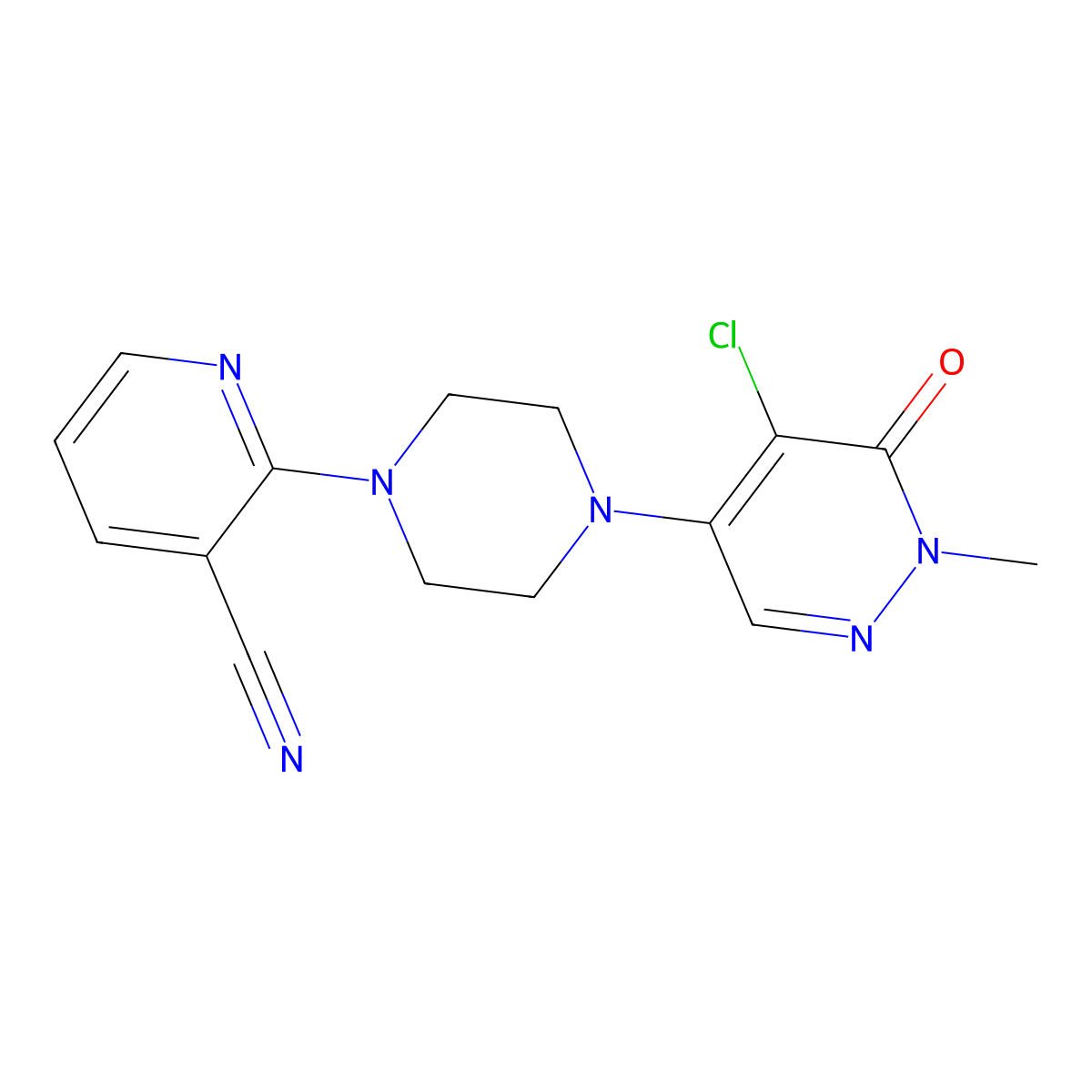 2-[4-(5-Chloro-1-methyl-6-oxo-1,6-dihydropyridazin-4-yl)piperazin-1-yl]pyridine-3-carbonitrile molecular structure, CAS 3030842-34-0