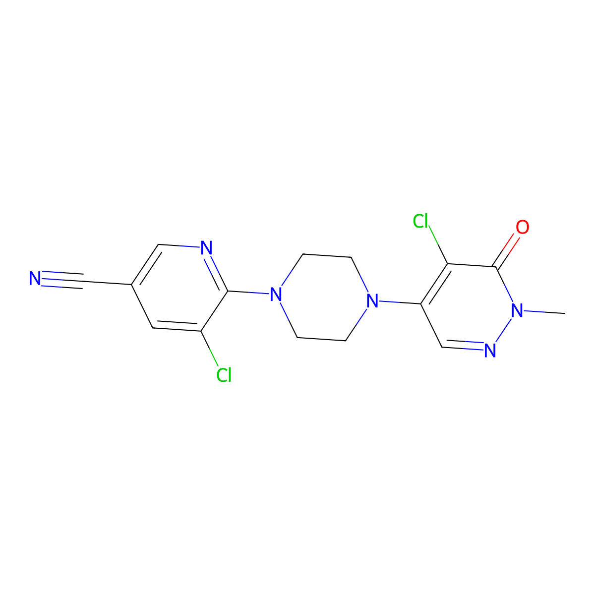 5-Chloro-6-[4-(5-chloro-1-methyl-6-oxo-1,6-dihydropyridazin-4-yl)piperazin-1-yl]pyridine-3-carbonitrile molecular structure, CAS 3030842-60-2