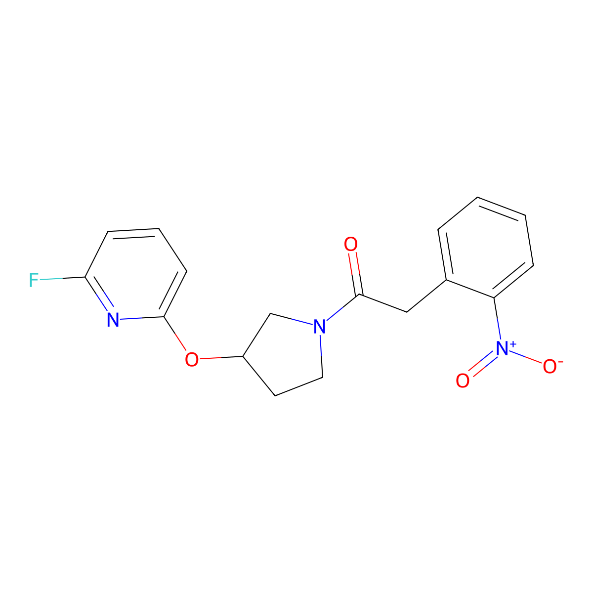 1-{3-[(6-Fluoropyridin-2-yl)oxy]pyrrolidin-1-yl}-2-(2-nitrophenyl)ethan-1-one molecular structure, CAS 3030842-80-6