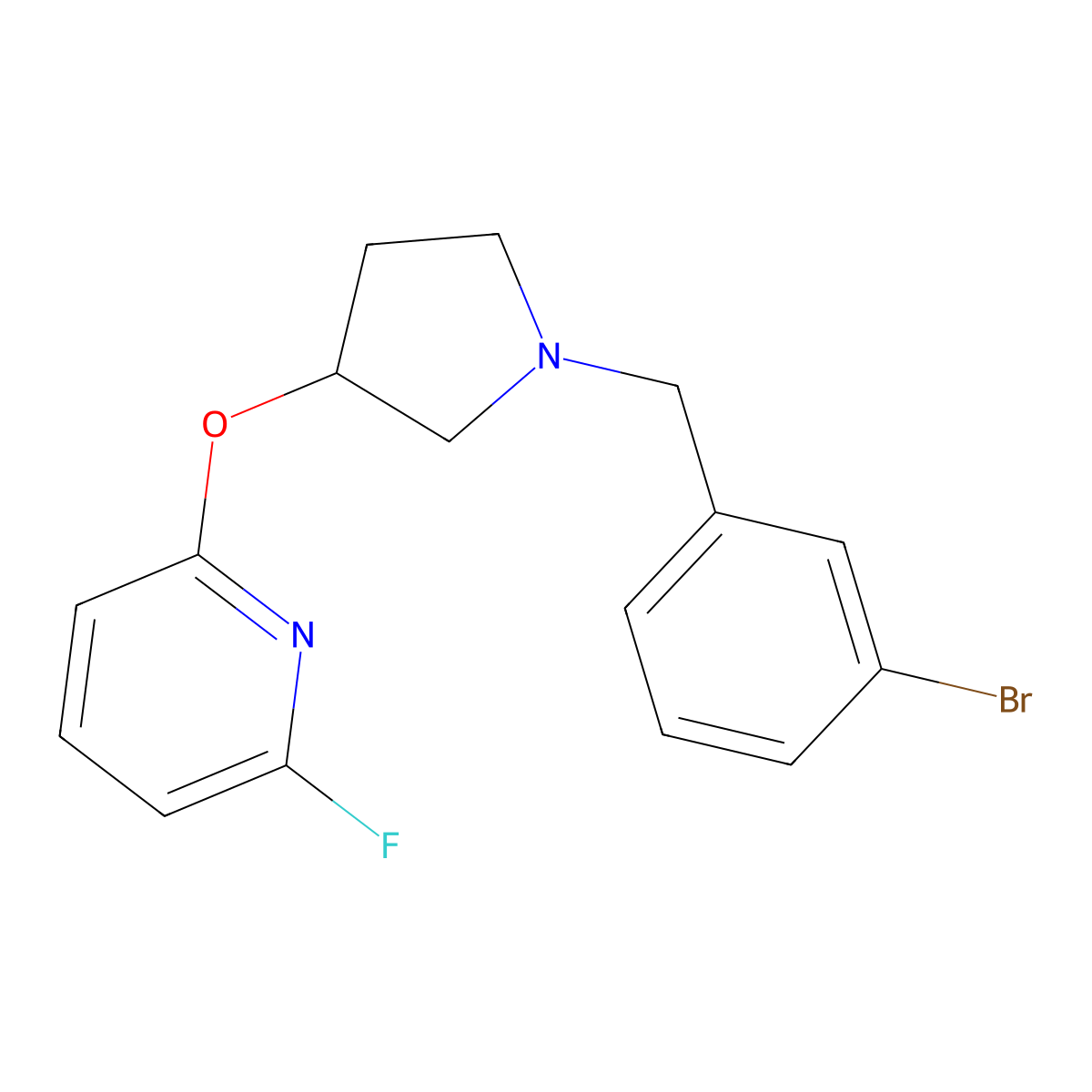 2-({1-[(3-Bromophenyl)methyl]pyrrolidin-3-yl}oxy)-6-fluoropyridine molecular structure, CAS 3030842-93-1