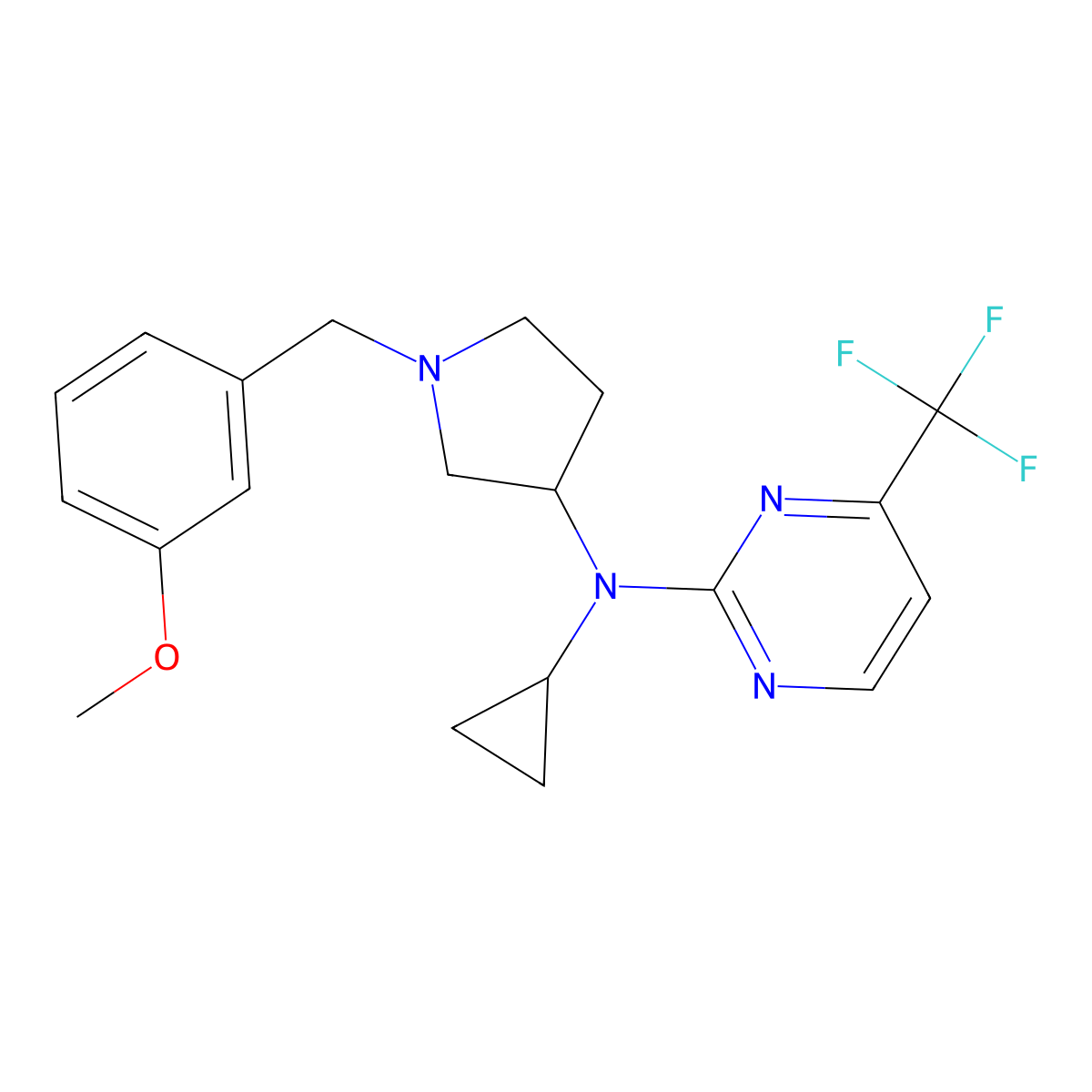 N-cyclopropyl-N-{1-[(3-methoxyphenyl)methyl]pyrrolidin-3-yl}-4-(trifluoromethyl)pyrimidin-2-amine molecular structure, CAS 3030842-97-5