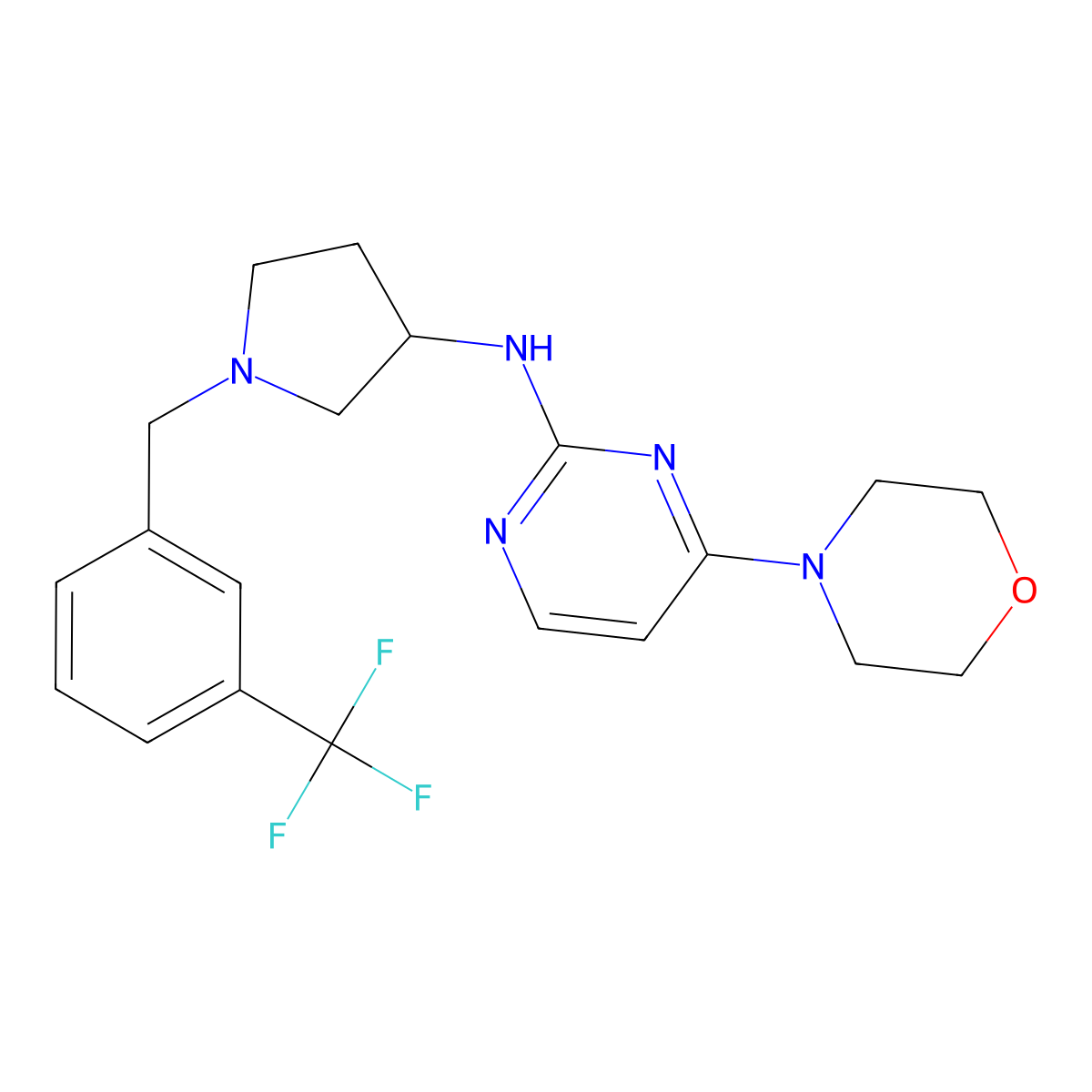 4-(morpholin-4-yl)-N-(1-{[3-(trifluoromethyl)phenyl]methyl}pyrrolidin-3-yl)pyrimidin-2-amine molecular structure, CAS 3030842-98-6