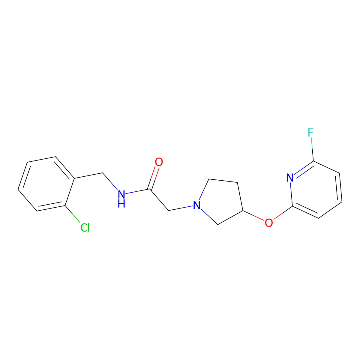 N-[(2-chlorophenyl)methyl]-2-{3-[(6-fluoropyridin-2-yl)oxy]pyrrolidin-1-yl}acetamide molecular structure, CAS 3030842-99-7