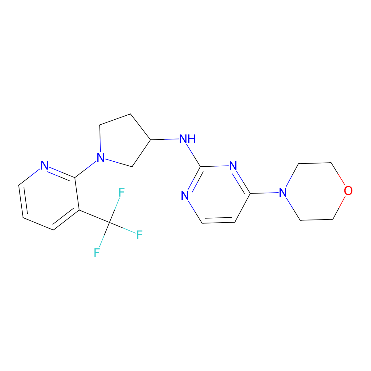 4-(morpholin-4-yl)-N-{1-[3-(trifluoromethyl)pyridin-2-yl]pyrrolidin-3-yl}pyrimidin-2-amine molecular structure, CAS 3030843-04-7