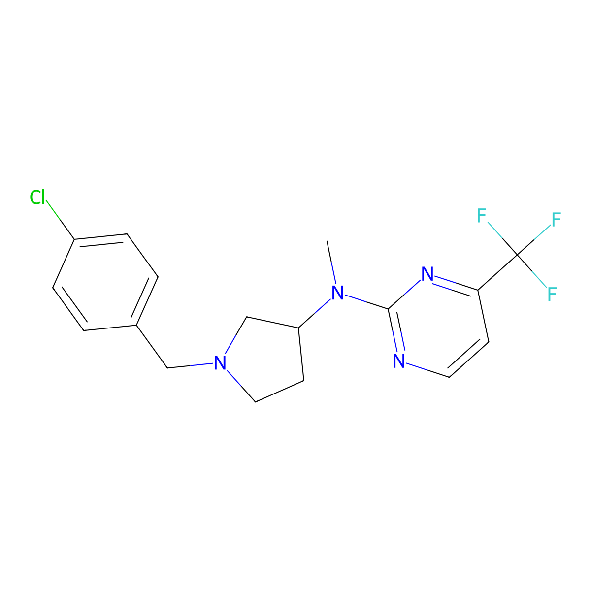 N-{1-[(4-chlorophenyl)methyl]pyrrolidin-3-yl}-N-methyl-4-(trifluoromethyl)pyrimidin-2-amine molecular structure, CAS 3030843-07-0
