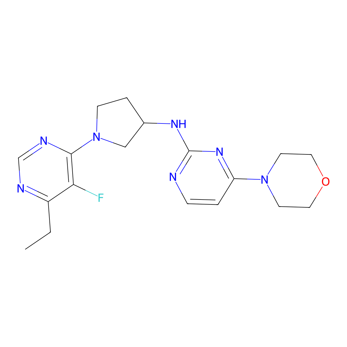 N-[1-(6-ethyl-5-fluoropyrimidin-4-yl)pyrrolidin-3-yl]-4-(morpholin-4-yl)pyrimidin-2-amine molecular structure, CAS 3030843-11-6