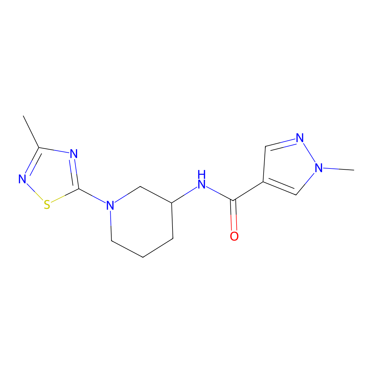 1-methyl-N-[1-(3-methyl-1,2,4-thiadiazol-5-yl)piperidin-3-yl]-1H-pyrazole-4-carboxamide molecular structure, CAS 3030843-23-0