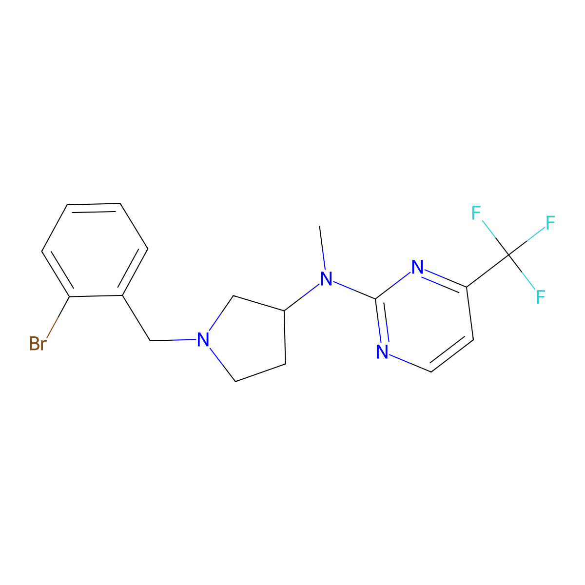 N-{1-[(2-bromophenyl)methyl]pyrrolidin-3-yl}-N-methyl-4-(trifluoromethyl)pyrimidin-2-amine molecular structure, CAS 3030843-30-9