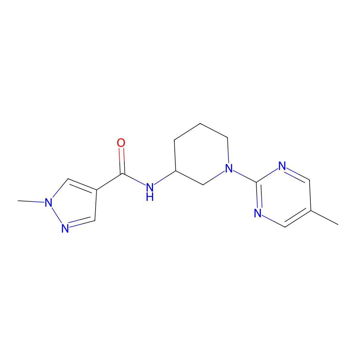 1-methyl-N-[1-(5-methylpyrimidin-2-yl)piperidin-3-yl]-1H-pyrazole-4-carboxamide molecular structure, CAS 3030843-32-1