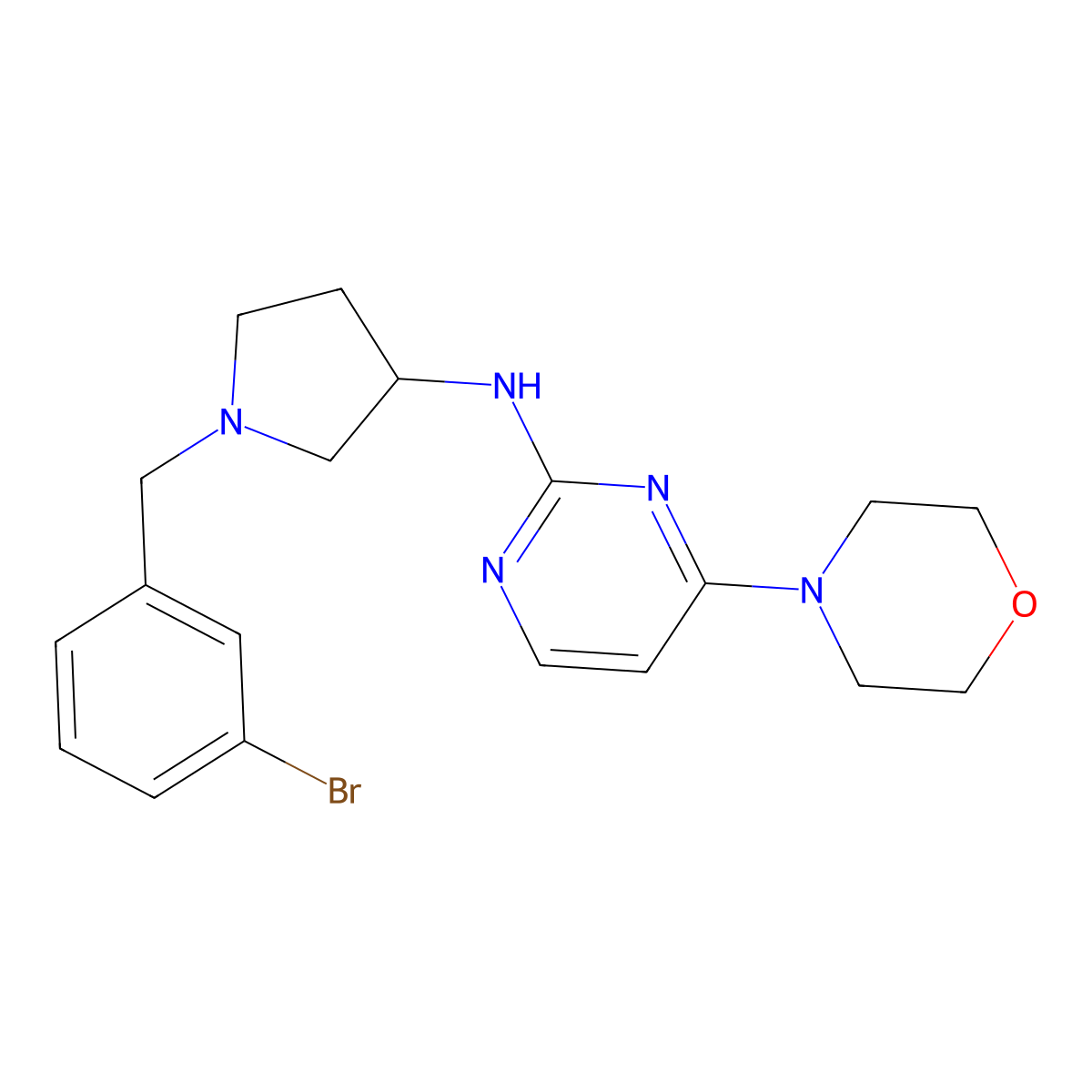 N-{1-[(3-bromophenyl)methyl]pyrrolidin-3-yl}-4-(morpholin-4-yl)pyrimidin-2-amine molecular structure, CAS 3030843-35-4