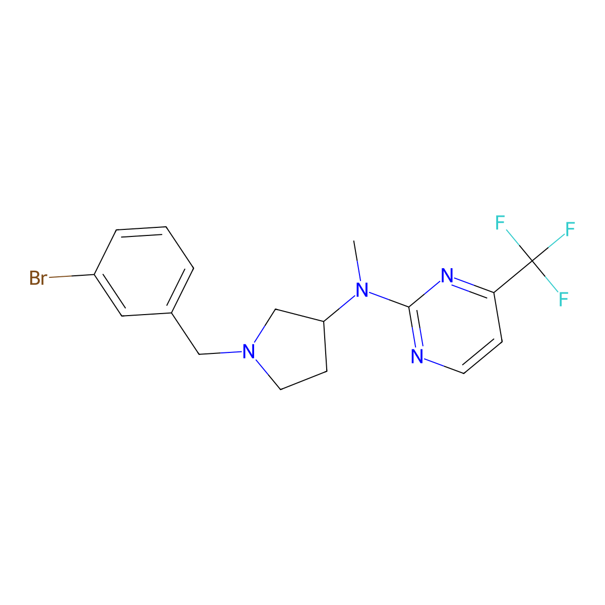 N-[1-[(3-bromophenyl)methyl]pyrrolidin-3-yl]-N-methyl-4-(trifluoromethyl)pyrimidin-2-amine molecular structure, CAS 3030843-36-5