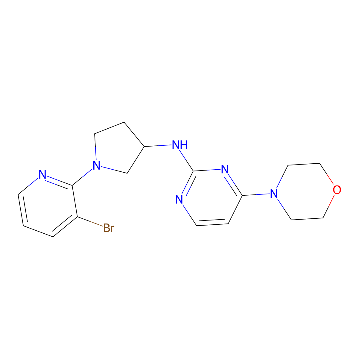 N-[1-(3-bromopyridin-2-yl)pyrrolidin-3-yl]-4-(morpholin-4-yl)pyrimidin-2-amine molecular structure, CAS 3030843-43-4