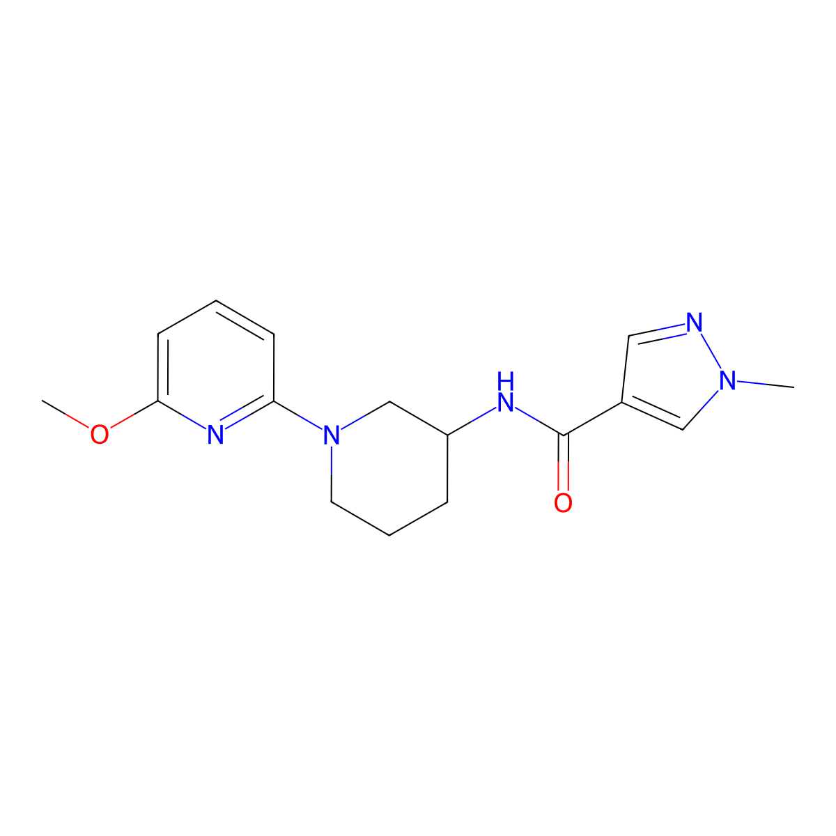 N-[1-(6-methoxypyridin-2-yl)piperidin-3-yl]-1-methyl-1H-pyrazole-4-carboxamide molecular structure, CAS 3030843-48-9