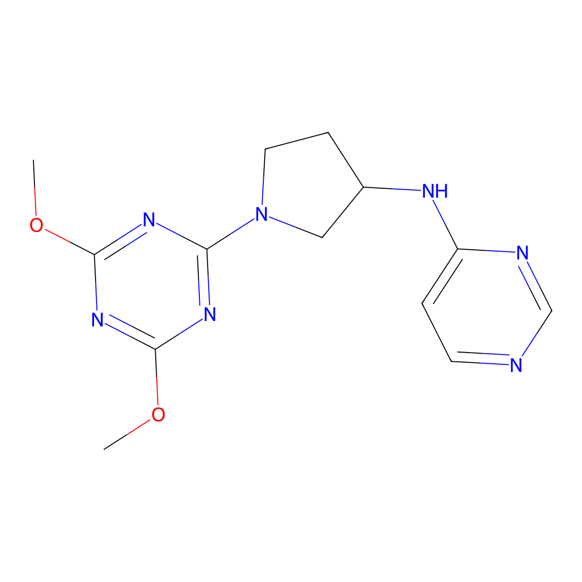 N-[1-(4,6-dimethoxy-1,3,5-triazin-2-yl)pyrrolidin-3-yl]pyrimidin-4-amine molecular structure, CAS 3030843-53-6