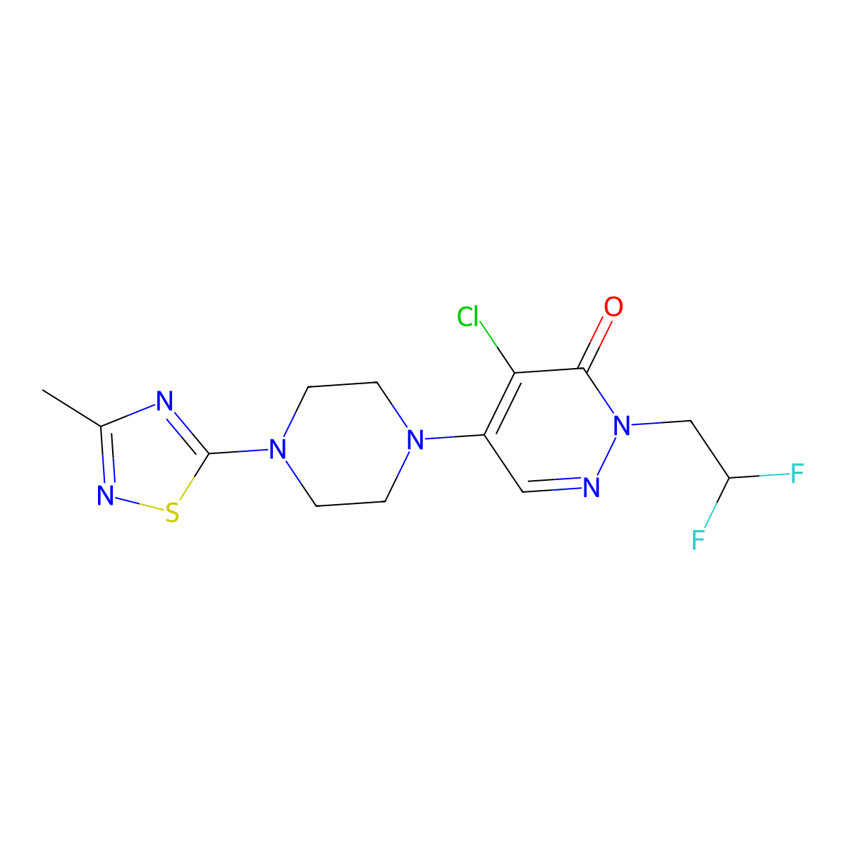 4-Chloro-2-(2,2-difluoroethyl)-5-[4-(3-methyl-1,2,4-thiadiazol-5-yl)piperazin-1-yl]-2,3-dihydropyridazin-3-one molecular structure, CAS 3030843-55-8