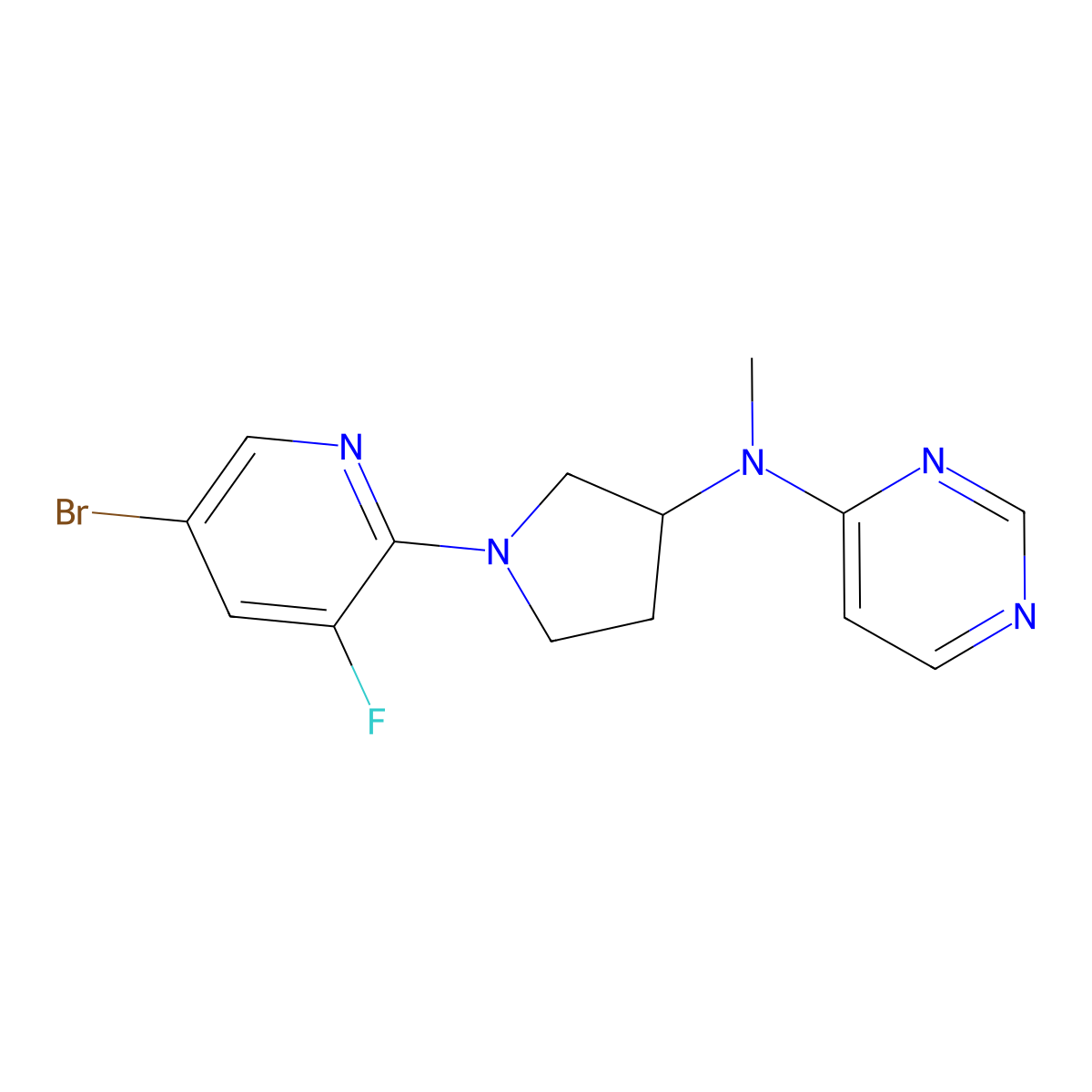 N-[1-(5-bromo-3-fluoropyridin-2-yl)pyrrolidin-3-yl]-N-methylpyrimidin-4-amine molecular structure, CAS 3030843-62-7
