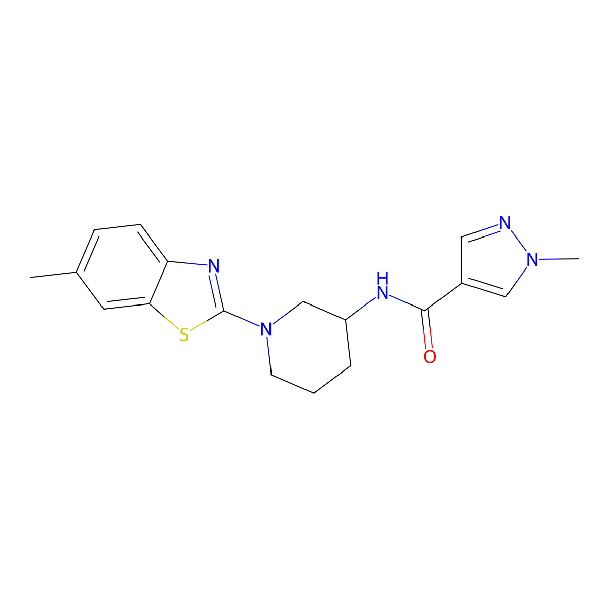 1-methyl-N-[1-(6-methyl-1,3-benzothiazol-2-yl)piperidin-3-yl]-1H-pyrazole-4-carboxamide molecular structure, CAS 3030843-71-8