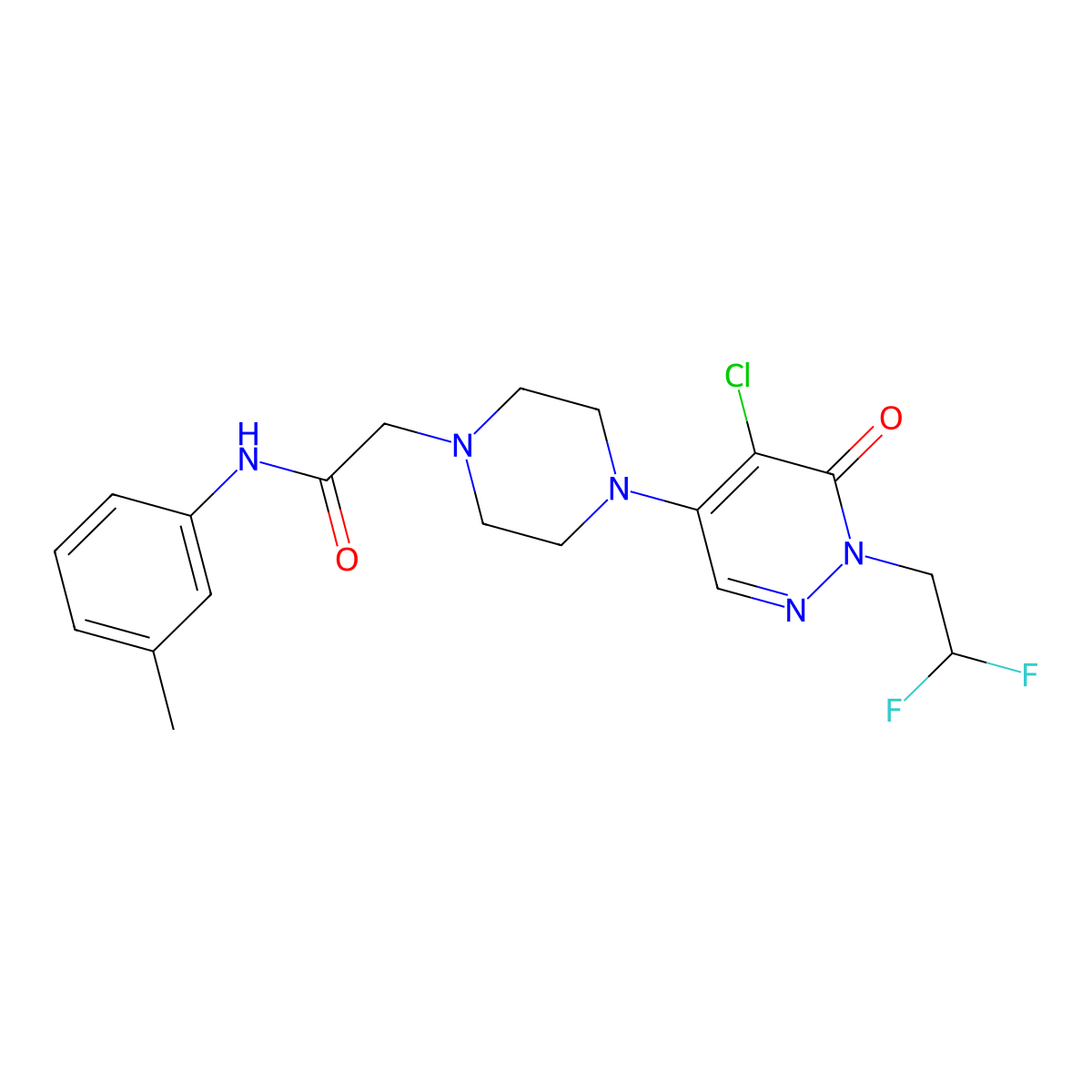 2-{4-[5-chloro-1-(2,2-difluoroethyl)-6-oxo-1,6-dihydropyridazin-4-yl]piperazin-1-yl}-5H,7H,8H-pyrano[4,3-b]pyridine-3-carbonitrile molecular structure, CAS 3030843-75-2