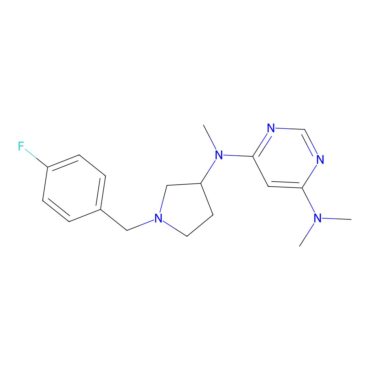 N4-{1-[(4-fluorophenyl)methyl]pyrrolidin-3-yl}-N4,N6,N6-trimethylpyrimidine-4,6-diamine molecular structure, CAS 3030843-81-0