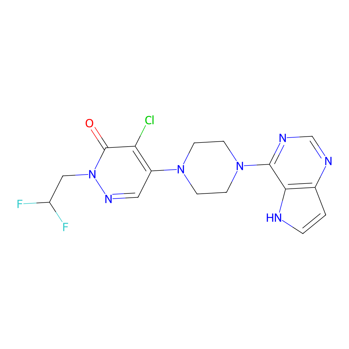4-chloro-2-(2,2-difluoroethyl)-5-(4-{5H-pyrrolo[3,2-d]pyrimidin-4-yl}piperazin-1-yl)-2,3-dihydropyridazin-3-one molecular structure, CAS 3030843-83-2