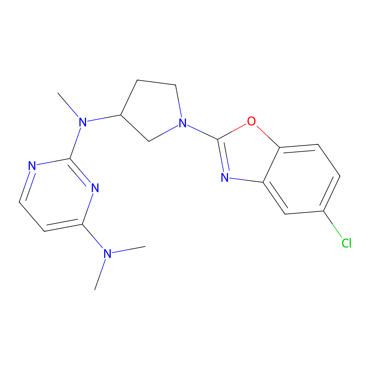 N2-[1-(5-chloro-1,3-benzoxazol-2-yl)pyrrolidin-3-yl]-N2,N4,N4-trimethylpyrimidine-2,4-diamine molecular structure, CAS 3030843-95-6