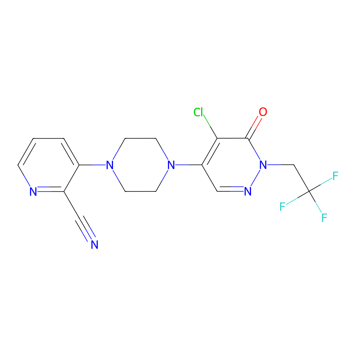 3-{4-[5-Chloro-6-oxo-1-(2,2,2-trifluoroethyl)-1,6-dihydropyridazin-4-yl]piperazin-1-yl}pyridine-2-carbonitrile molecular structure, CAS 3030844-03-9