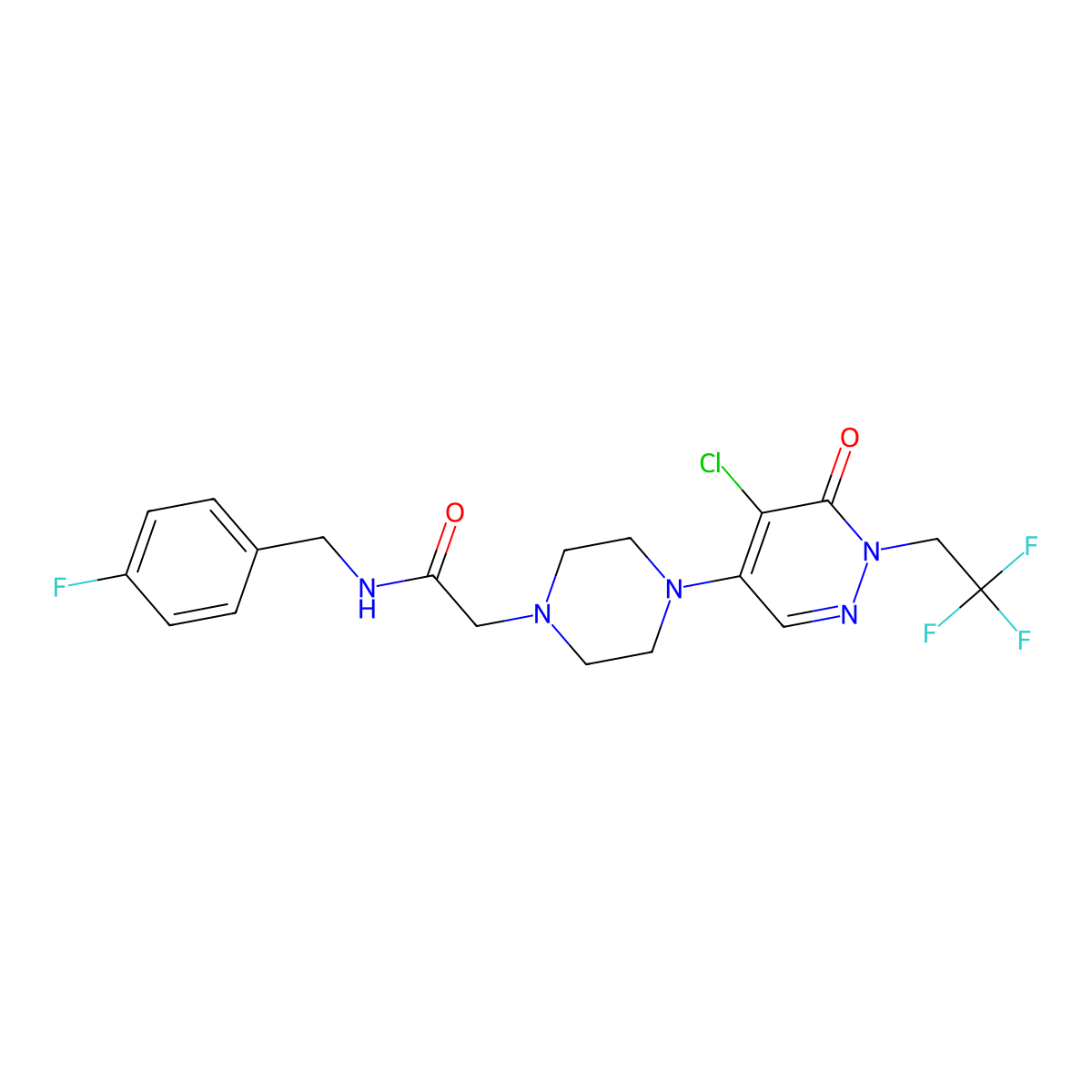 2-{4-[5-chloro-6-oxo-1-(2,2,2-trifluoroethyl)-1,6-dihydropyridazin-4-yl]piperazin-1-yl}-N-[(4-fluorophenyl)methyl]acetamide molecular structure, CAS 3030844-06-2