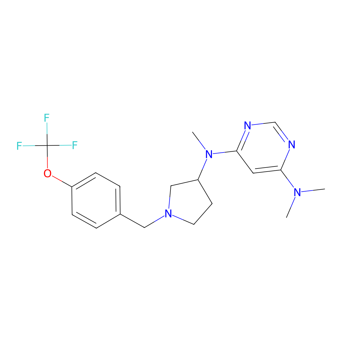 N4,N4,N6-trimethyl-N6-(1-{[4-(trifluoromethoxy)phenyl]methyl}pyrrolidin-3-yl)pyrimidine-4,6-diamine molecular structure, CAS 3030844-08-4