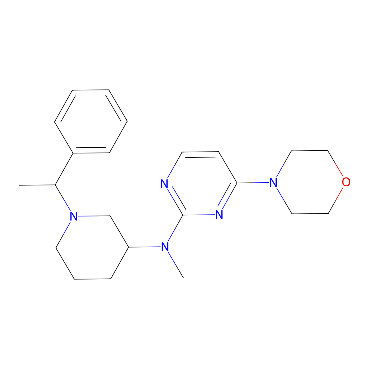 N-methyl-4-(morpholin-4-yl)-N-[1-(1-phenylethyl)piperidin-3-yl]pyrimidin-2-amine molecular structure, CAS 3030844-27-7