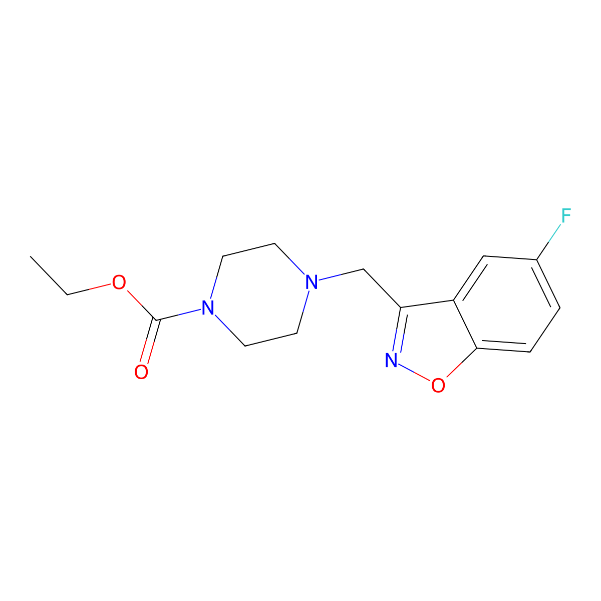 Ethyl 4-[(5-fluoro-1,2-benzoxazol-3-yl)methyl]piperazine-1-carboxylate molecular structure, CAS 3030844-37-9