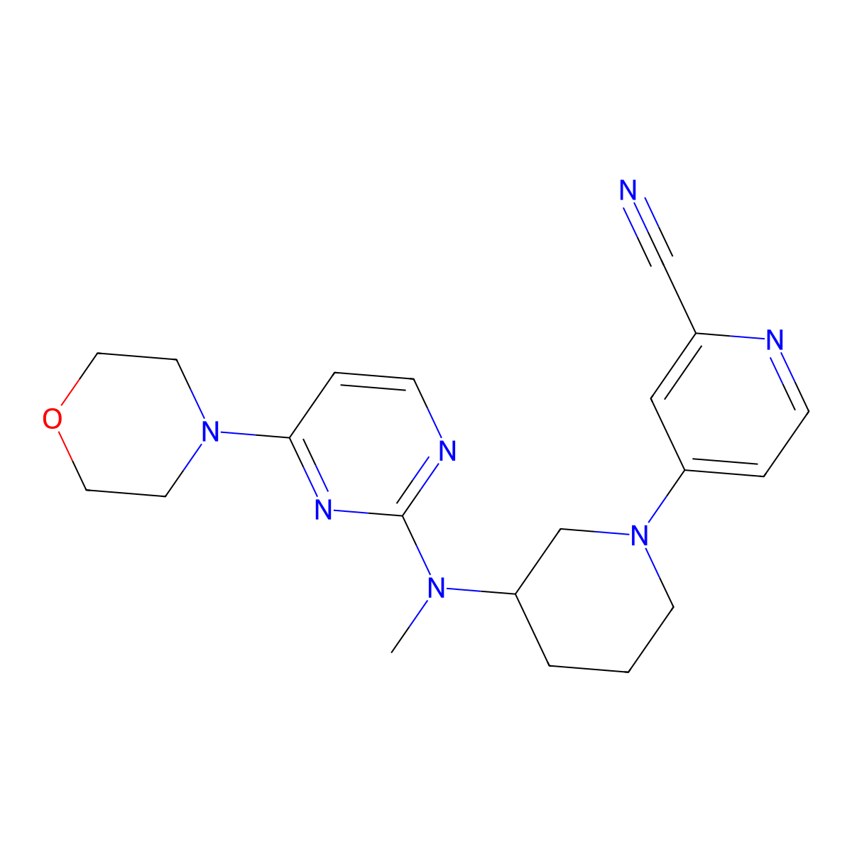 4-(3-{Methyl[4-(morpholin-4-yl)pyrimidin-2-yl]amino}piperidin-1-yl)pyridine-2-carbonitrile molecular structure, CAS 3030844-44-8
