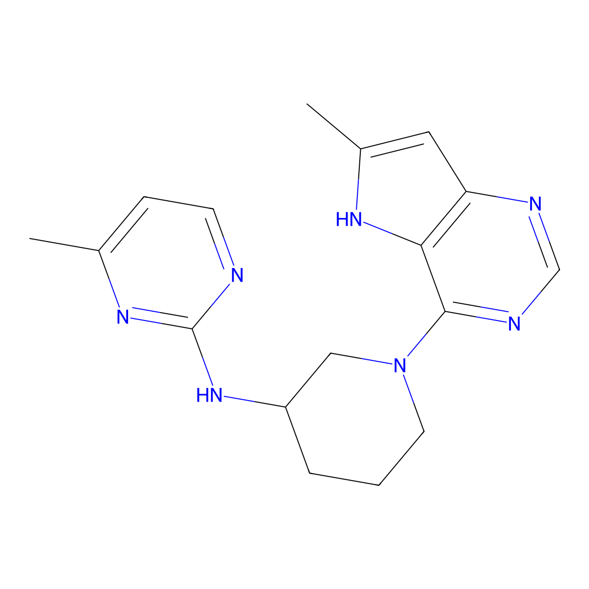 4-methyl-N-(1-{6-methyl-5H-pyrrolo[3,2-d]pyrimidin-4-yl}piperidin-3-yl)pyrimidin-2-amine molecular structure, CAS 3030844-69-7