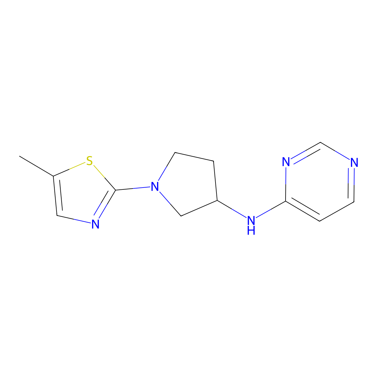 N-[1-(5-methyl-1,3-thiazol-2-yl)pyrrolidin-3-yl]pyrimidin-4-amine molecular structure, CAS 3030844-76-6