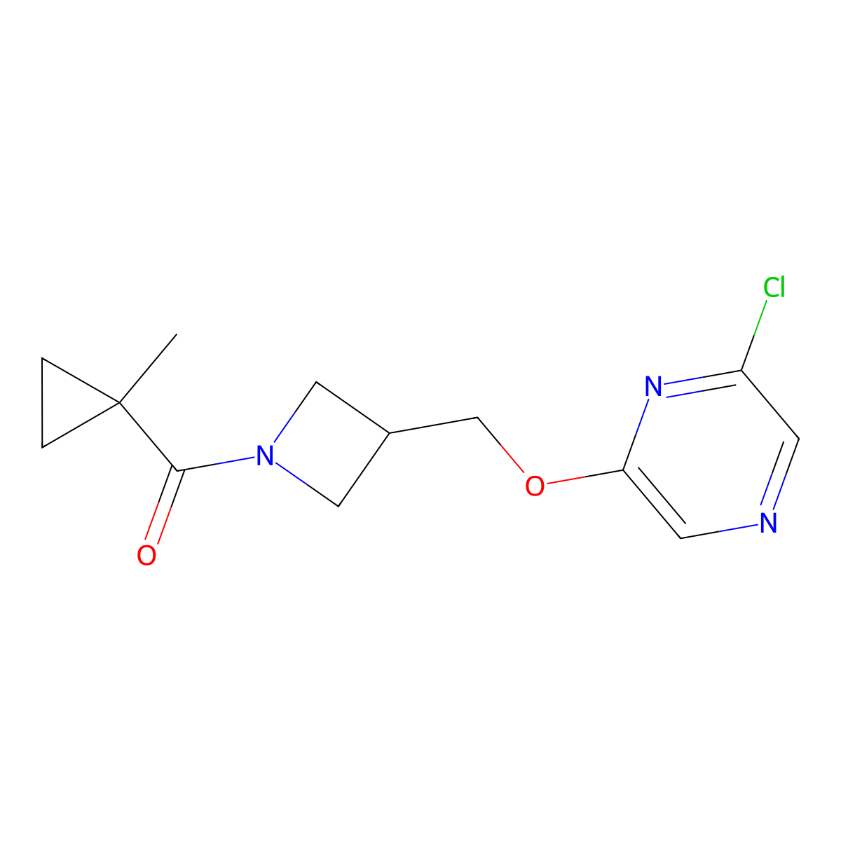 2-Chloro-6-{[1-(1-methylcyclopropanecarbonyl)azetidin-3-yl]methoxy}pyrazine molecular structure, CAS 3030844-87-9