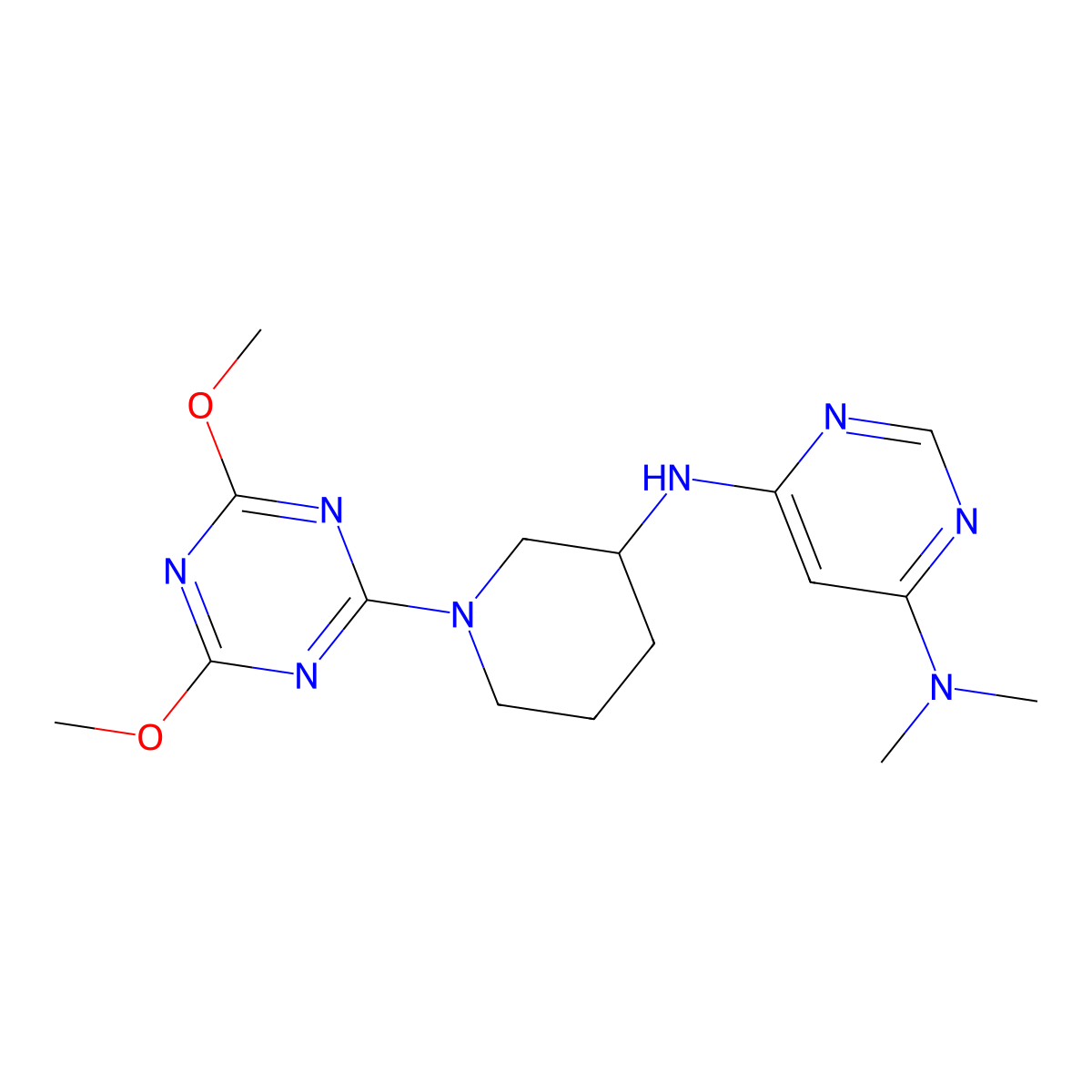 N6-[1-(4,6-dimethoxy-1,3,5-triazin-2-yl)piperidin-3-yl]-N4,N4-dimethylpyrimidine-4,6-diamine molecular structure, CAS 3030844-91-5