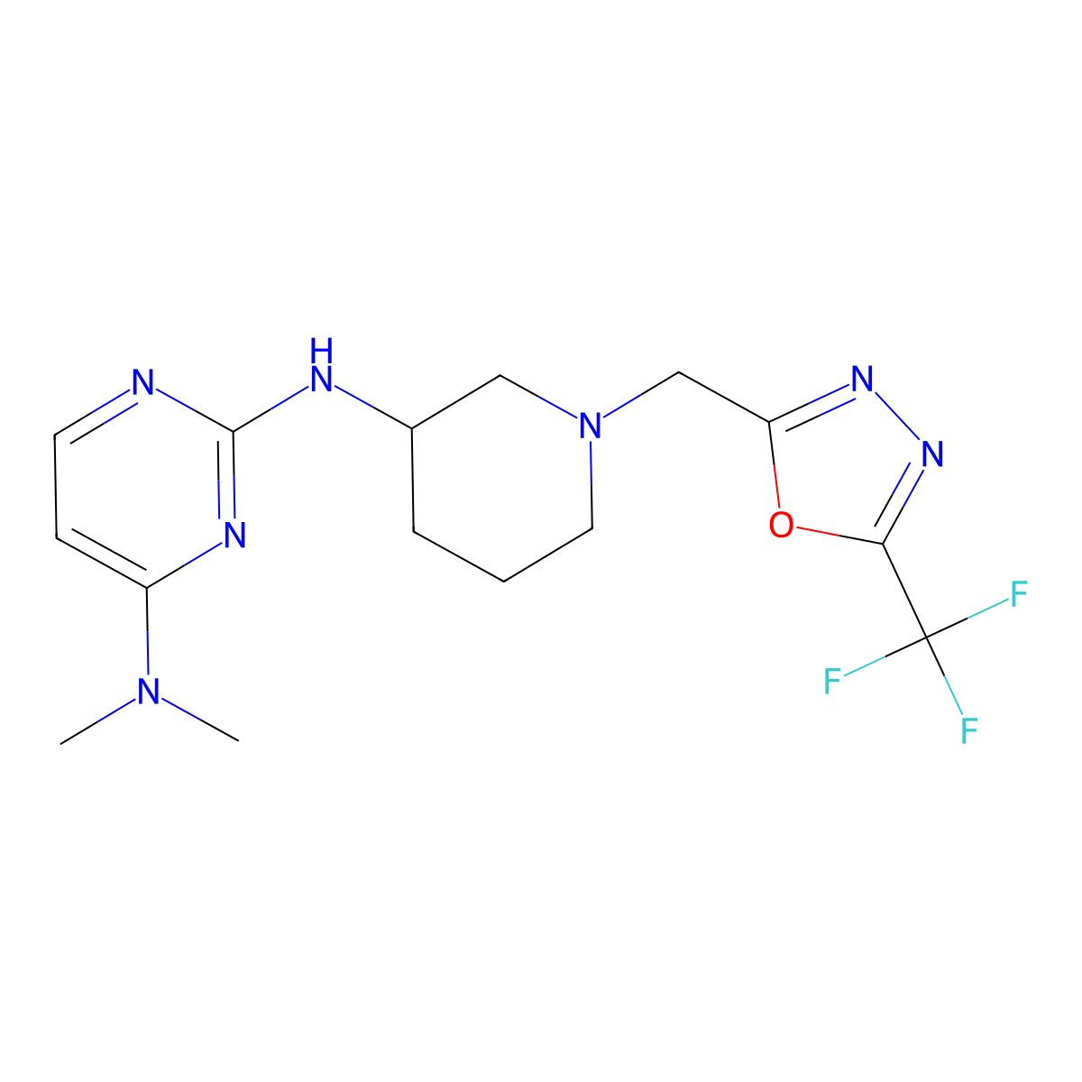 N4,N4-dimethyl-N2-(1-{[5-(trifluoromethyl)-1,3,4-oxadiazol-2-yl]methyl}piperidin-3-yl)pyrimidine-2,4-diamine molecular structure, CAS 3030844-99-3