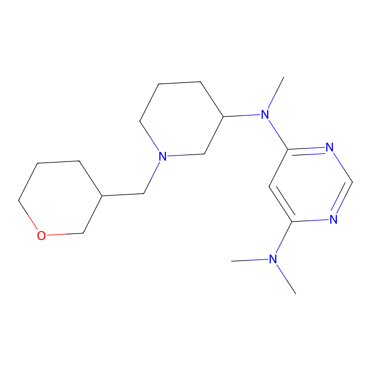 N4,N4,N6-trimethyl-N6-{1-[(oxan-3-yl)methyl]piperidin-3-yl}pyrimidine-4,6-diamine molecular structure, CAS 3030845-04-3