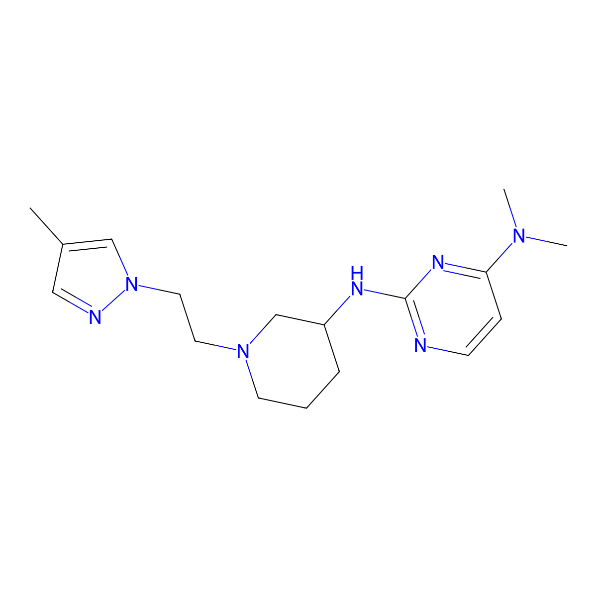 N4,N4-dimethyl-N2-{1-[2-(4-methyl-1H-pyrazol-1-yl)ethyl]piperidin-3-yl}pyrimidine-2,4-diamine molecular structure, CAS 3030845-07-6