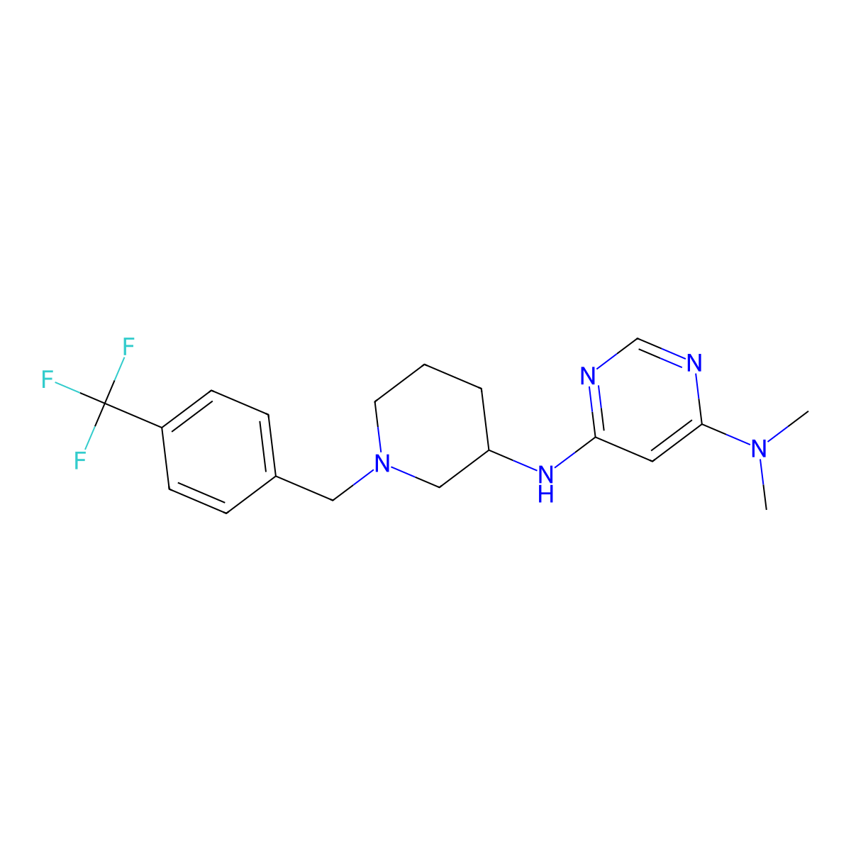 N4,N4-dimethyl-N6-(1-{[4-(trifluoromethyl)phenyl]methyl}piperidin-3-yl)pyrimidine-4,6-diamine molecular structure, CAS 3030845-21-4