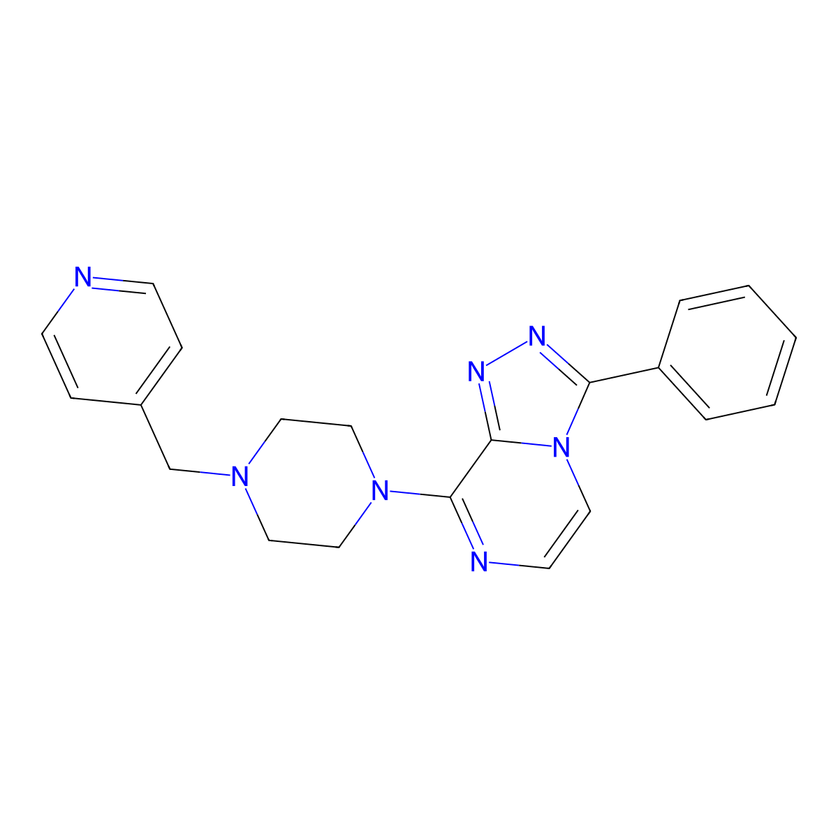 3-Phenyl-8-[4-(pyridin-4-ylmethyl)piperazin-1-yl]-[1,2,4]triazolo[4,3-a]pyrazine molecular structure, CAS 3030845-23-6