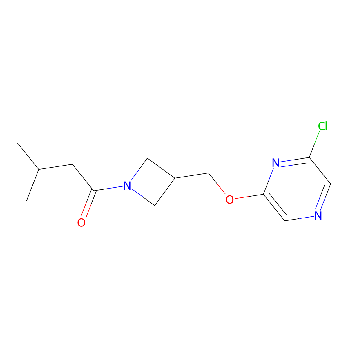 1-(3-{[(6-Chloropyrazin-2-yl)oxy]methyl}azetidin-1-yl)-3-methylbutan-1-one molecular structure, CAS 3030845-24-7