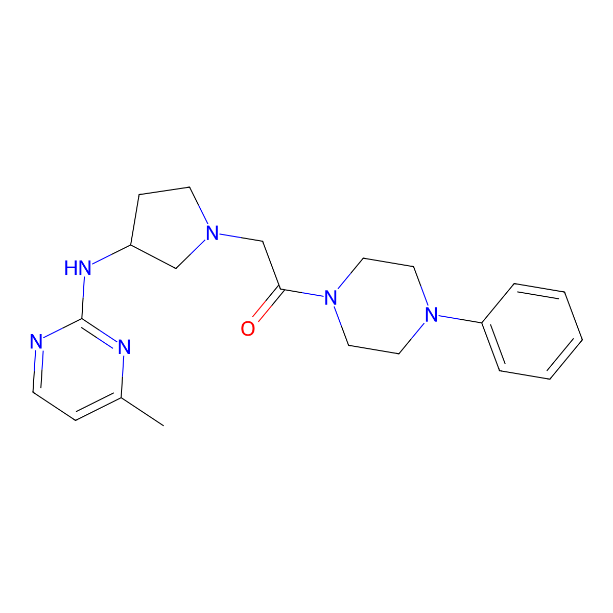 2-{3-[(4-Methylpyrimidin-2-yl)amino]pyrrolidin-1-yl}-1-(4-phenylpiperazin-1-yl)ethan-1-one molecular structure, CAS 3030845-30-5