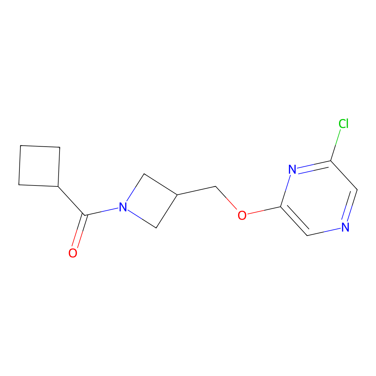 2-Chloro-6-[(1-cyclobutanecarbonylazetidin-3-yl)methoxy]pyrazine molecular structure, CAS 3030845-36-1