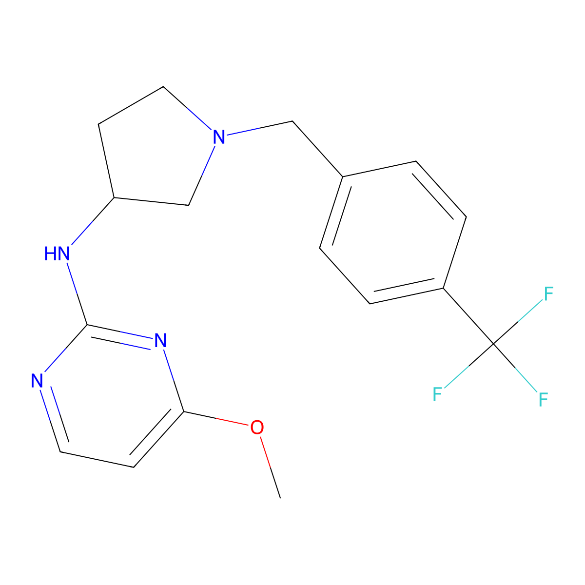 4-meoxy-N-[1-[[4-(trifluoromethyl)phenyl]methyl]pyrrolidin-3-yl]pyrimidin-2-amine molecular structure, CAS 3030845-43-0