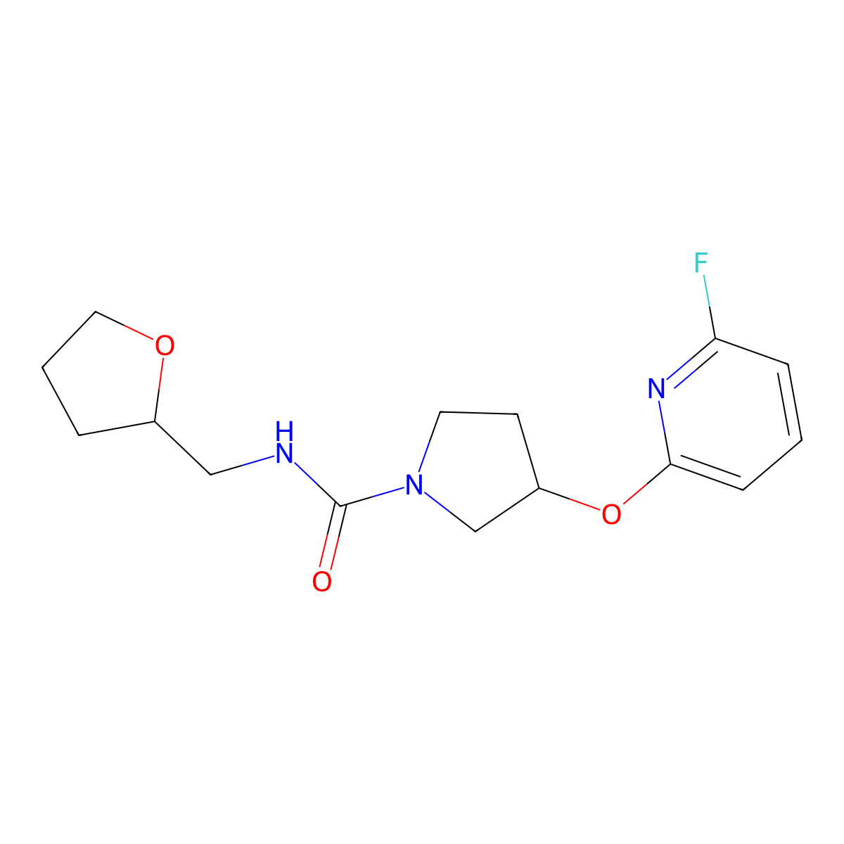 3-[(6-fluoropyridin-2-yl)oxy]-N-[(oxolan-2-yl)methyl]pyrrolidine-1-carboxamide molecular structure, CAS 3030845-51-0