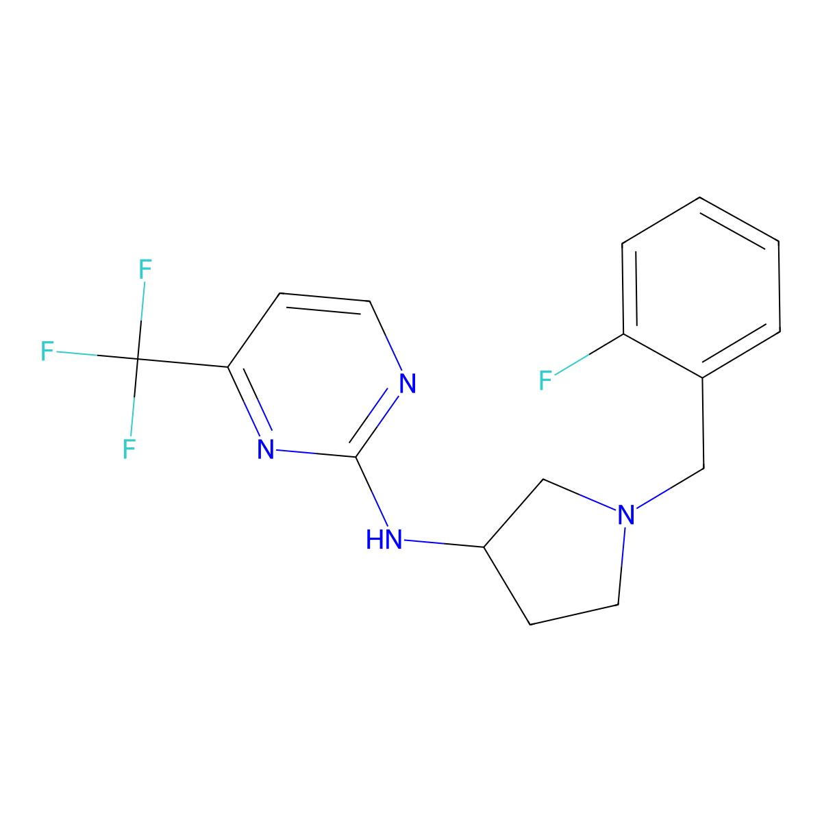 N-{1-[(2-fluorophenyl)methyl]pyrrolidin-3-yl}-4-(trifluoromethyl)pyrimidin-2-amine molecular structure, CAS 3030845-61-2