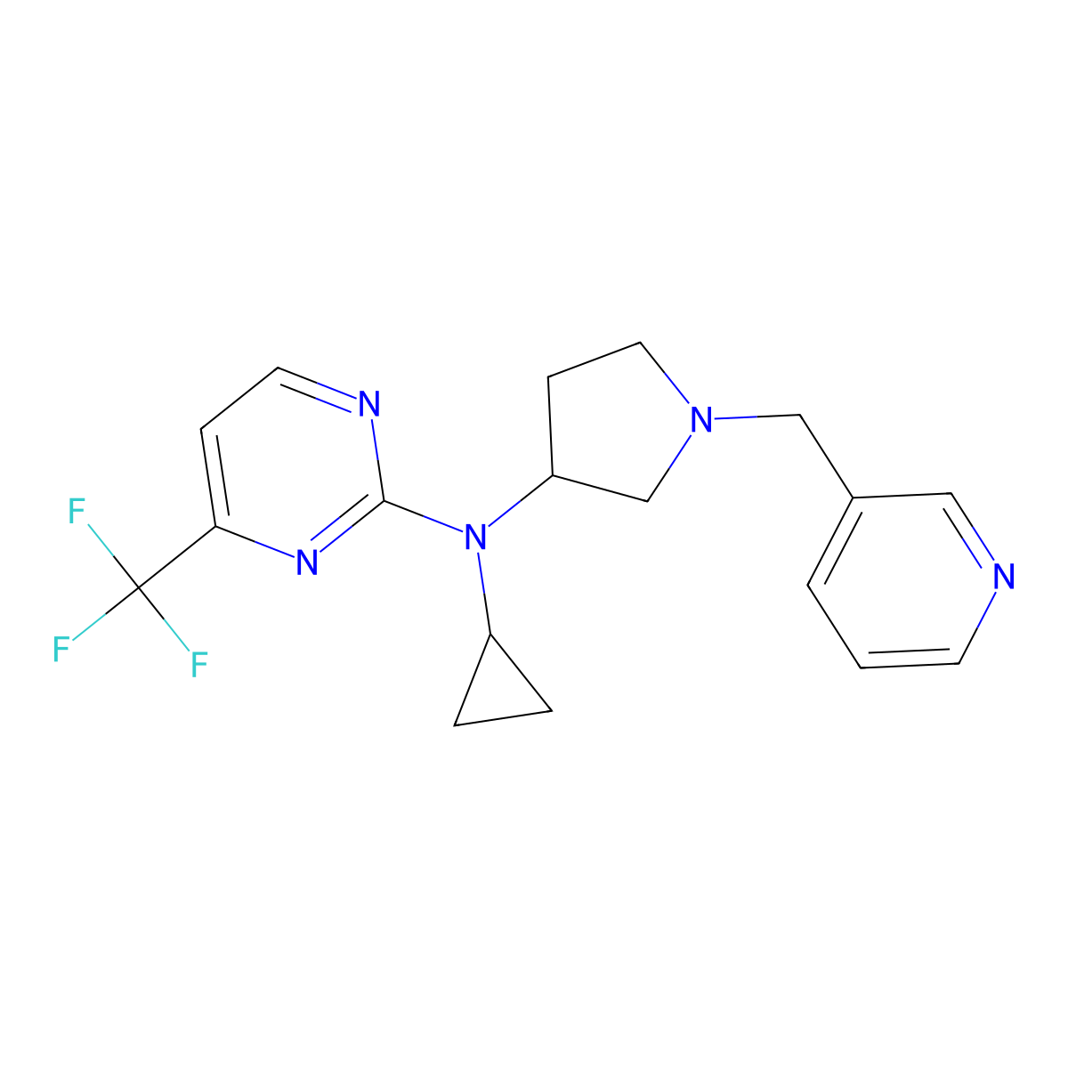 N-cyclopropyl-N-{1-[(pyridin-3-yl)methyl]pyrrolidin-3-yl}-4-(trifluoromethyl)pyrimidin-2-amine molecular structure, CAS 3030845-78-1