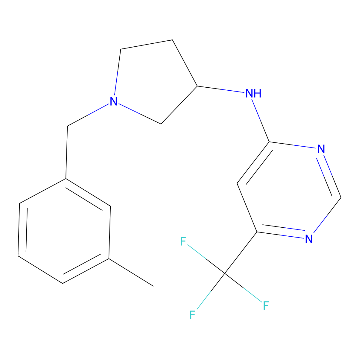 N-{1-[(3-methylphenyl)methyl]pyrrolidin-3-yl}-6-(trifluoromethyl)pyrimidin-4-amine molecular structure, CAS 3030845-85-0