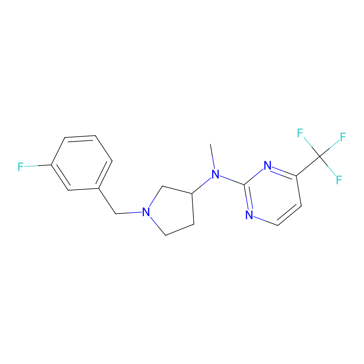 N-{1-[(3-fluorophenyl)methyl]pyrrolidin-3-yl}-N-methyl-4-(trifluoromethyl)pyrimidin-2-amine molecular structure, CAS 3030845-88-3